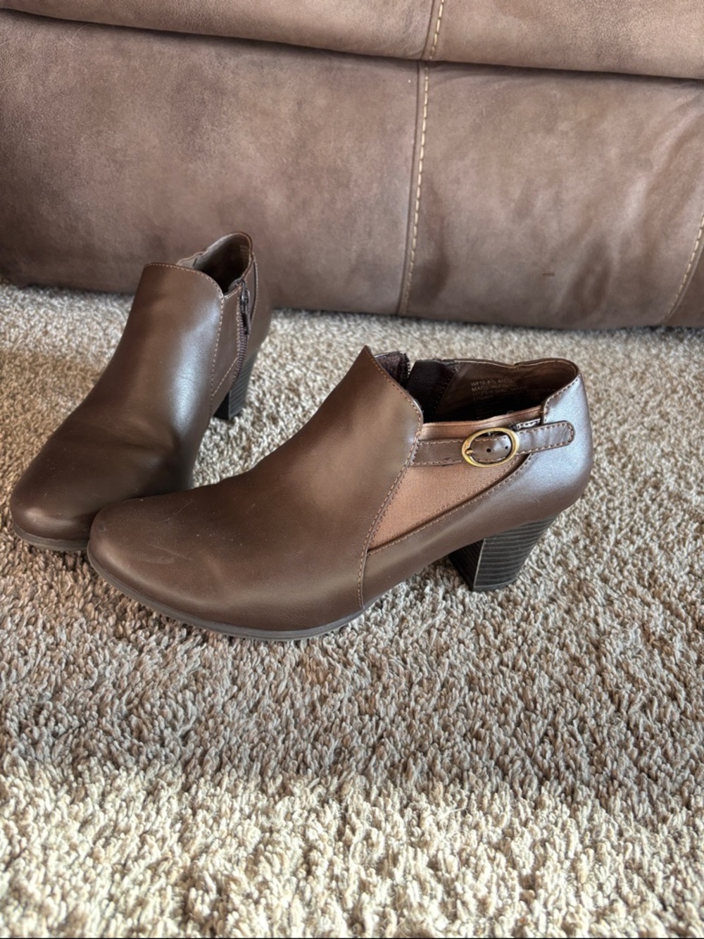 croft & barrow Brown Leatherette Low Block Heel Booties with Buckle